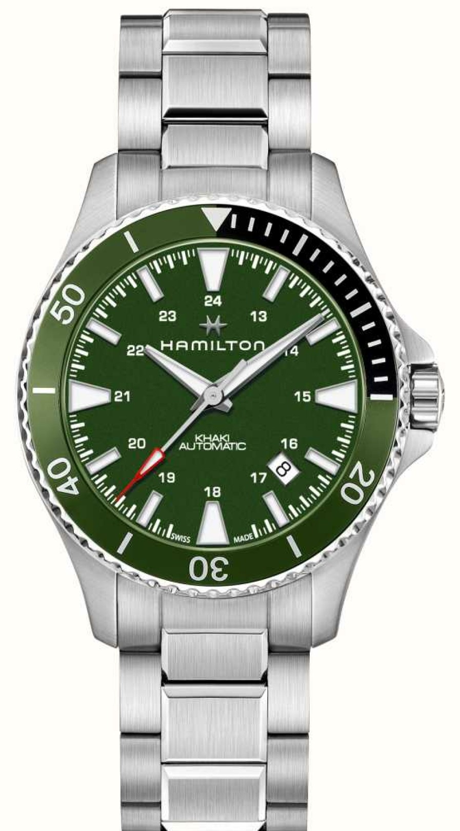 Men'S Hamilton | Hamilton Khaki Navy Scuba Automatic (40Mm) Green Dial / Stainless Steel Bracelet