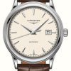 Men'S LONGINES | Longines Men'S Flagship Brown Leather Strap Watch