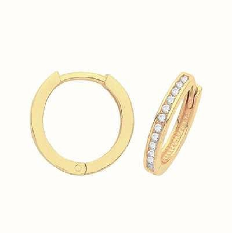 Jewelry James Moore | James Moore Th 9Ct Yellow Gold Click Hinged Cubic Zirconia Hoops