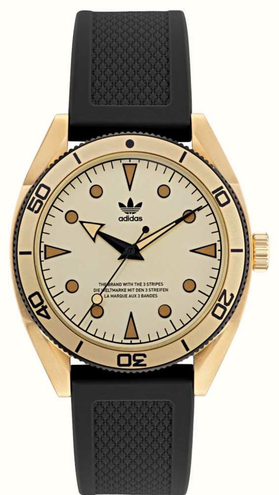 Men'S Adidas | Adidas Edition Two | Cream Gold Dial | Black Silicone Strap