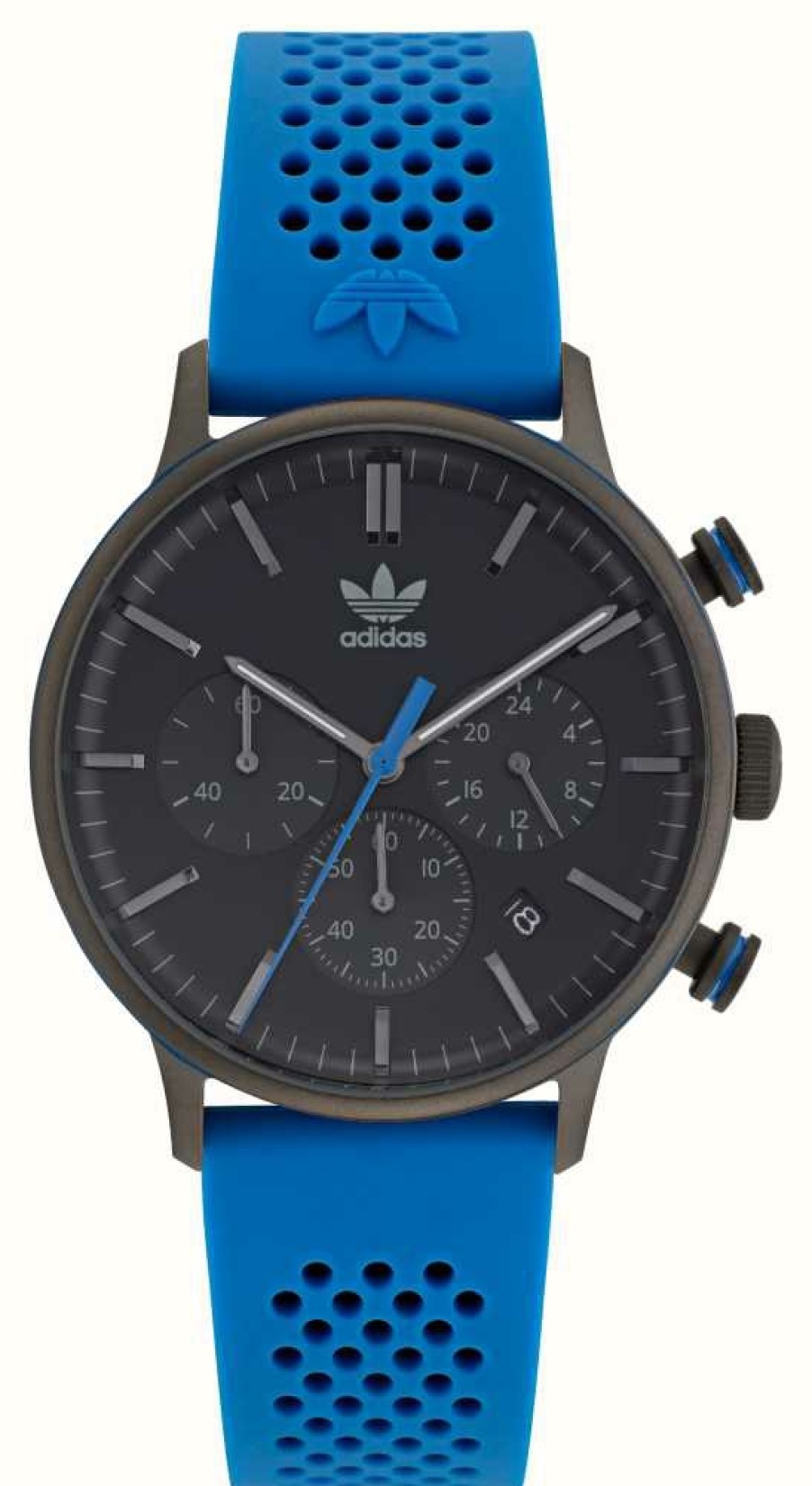 Men'S Adidas | Adidas Code One Chrono | Black Dial | Blue Silicone Strap