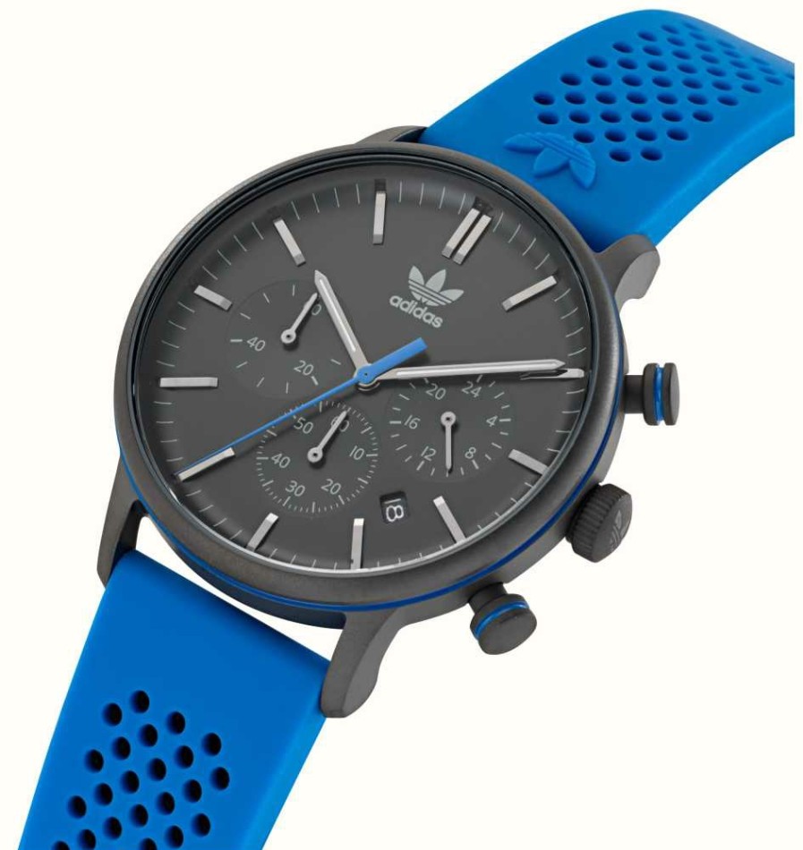 Men'S Adidas | Adidas Code One Chrono | Black Dial | Blue Silicone Strap