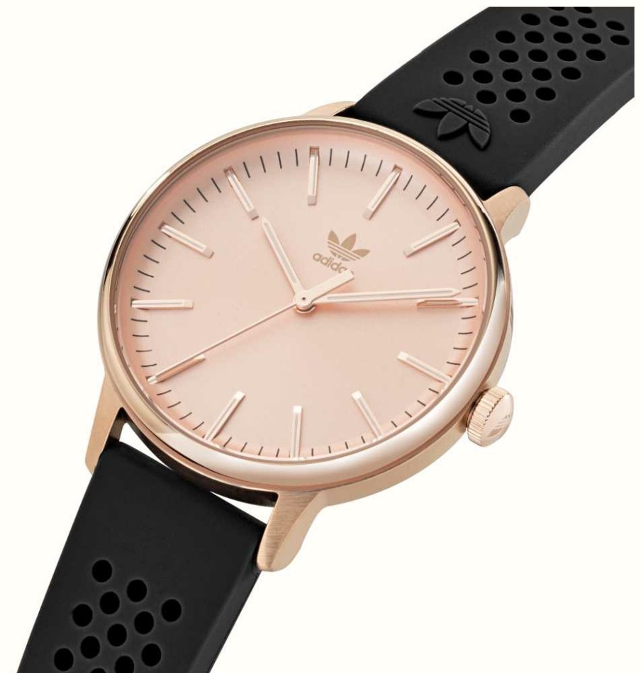 Women'S Adidas | Adidas Code One | Rose Gold Dial | Black Silicone Strap