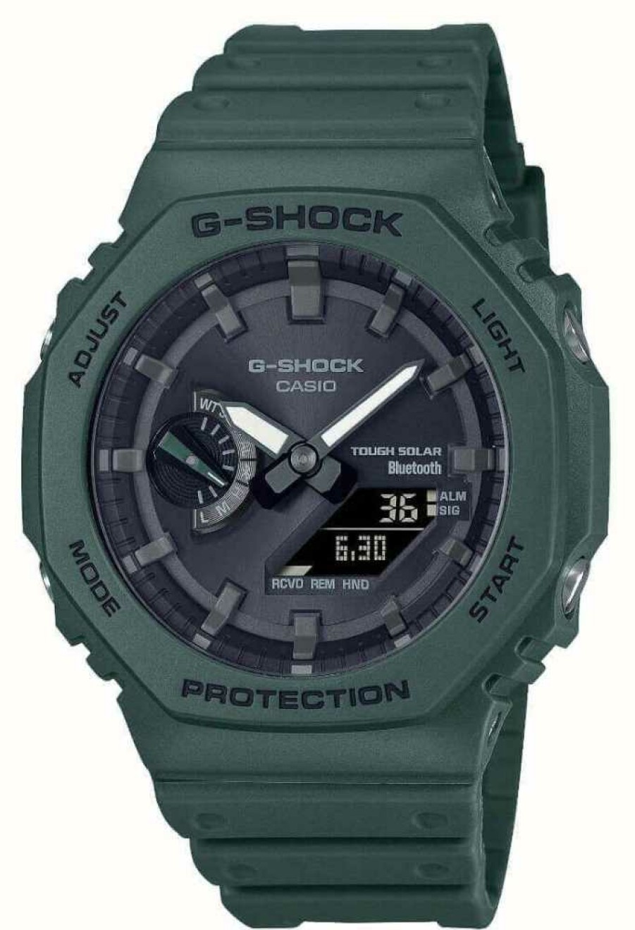 Men'S Casio | Casio Men'S Bluetooth G-Shock Green Solar Power Watch With Resin Strap